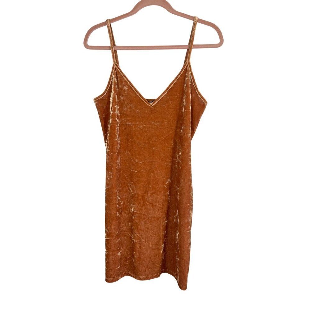 Retro Velvet Tank Mini Slip Dress Orange L Bodycon Boho‎ Western Indie Folk Chic